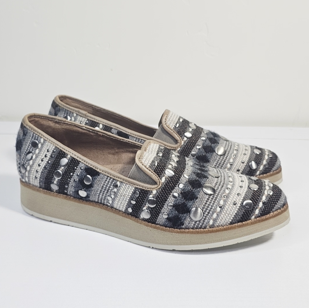 Donald J. Pliner Gray & Black Textil Betina Leather Lined Loafers Women Size 7M